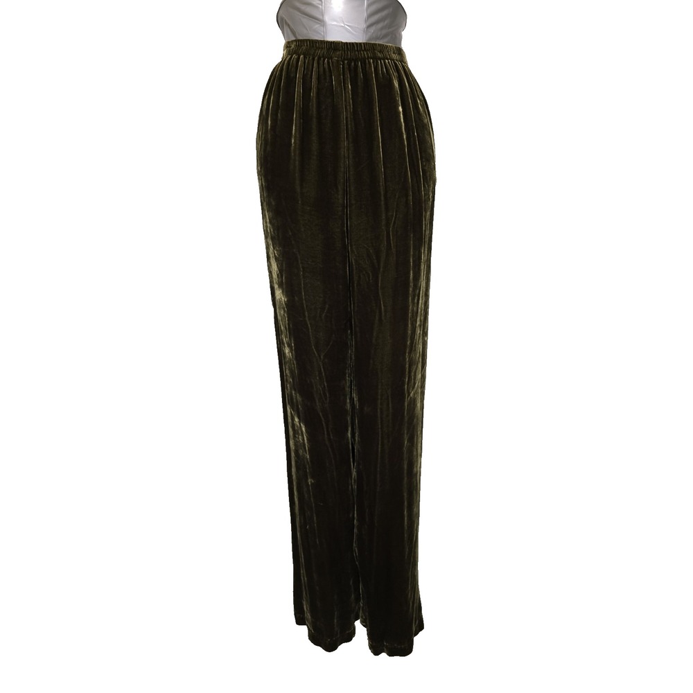 Soft Surroundings Olive Green Velvet Wide Leg Pants Elastic Waist Womens Large - Picture 1 of 8